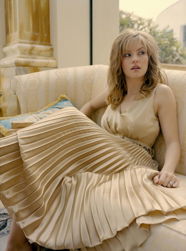 Woman in Gold Dress — Calm, Afternoon, Photograph, Couch, Pillow