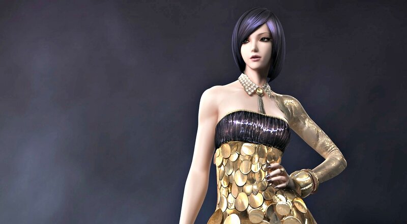 Woman in Gold Dress — Dramatic, 3d Render