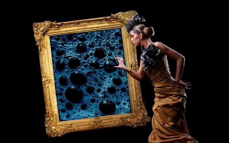 Woman in Gold Dress — Dramatic, Photograph, Gold Frame