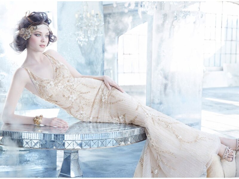 Woman in Gold Dress — Elegant, Photograph, Table