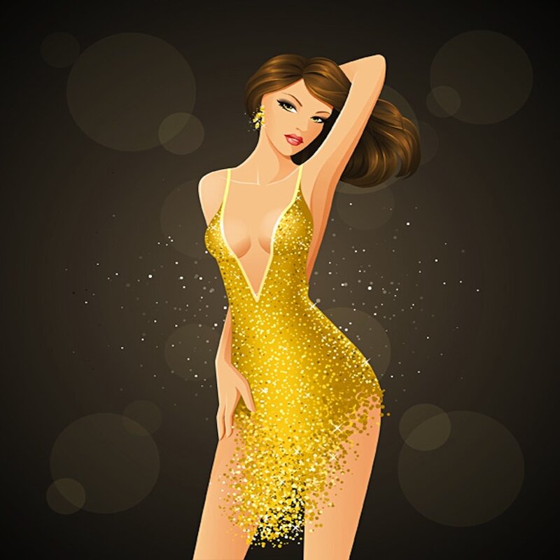 Woman in Gold Dress — Glamorous, Night