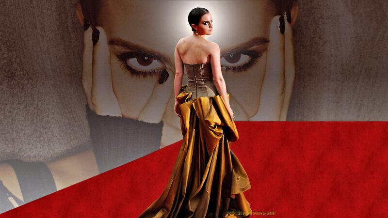 Woman in Gold Gown — Dramatic, Photograph, Red Carpet