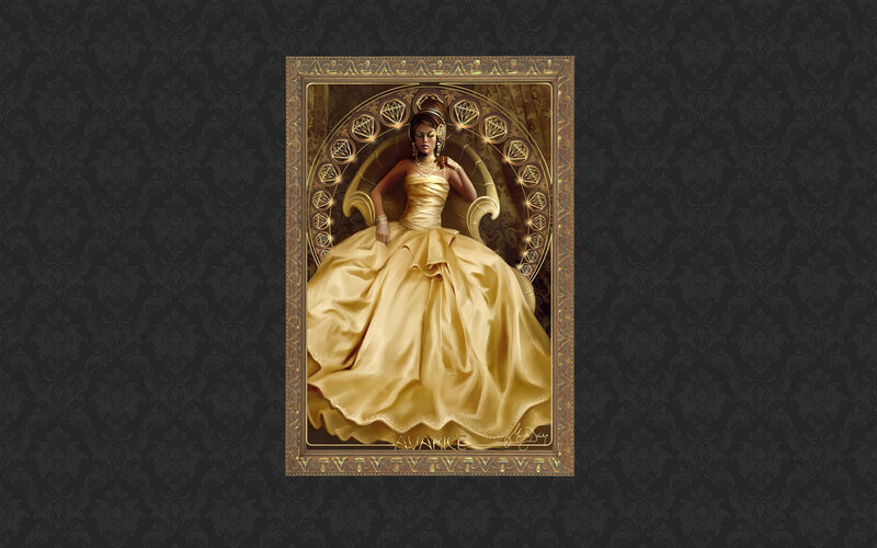 Woman in Gold Gown — Regal, Digital Art, Crown