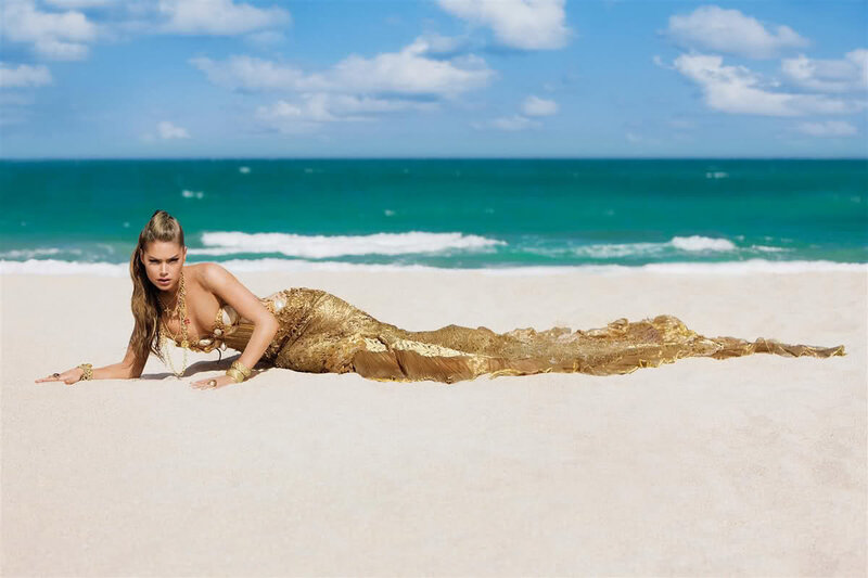 Woman in Gold Mermaid Tail