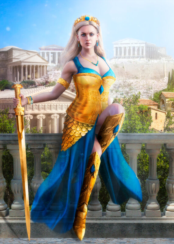 Woman in Golden Armor — Blue, Dramatic