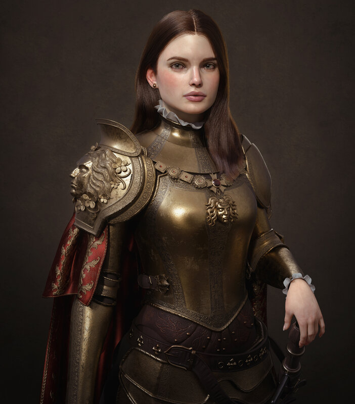 Woman in Golden Armor — Gold, Dramatic, 3d Render