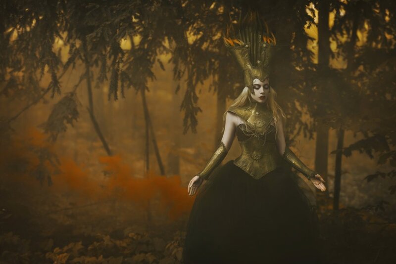 Woman in Golden Armor — Gold, Dramatic, Autumn
