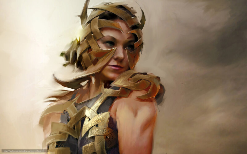 Woman in Golden Armor — Gold, Dramatic, Digital Art, Helmet