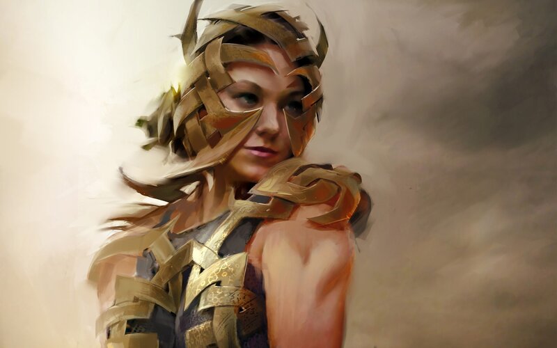 Woman in Golden Armor — Gold, Dramatic, Digital Art