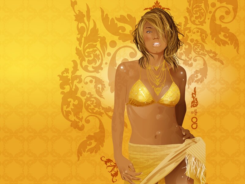 woman in golden bikini