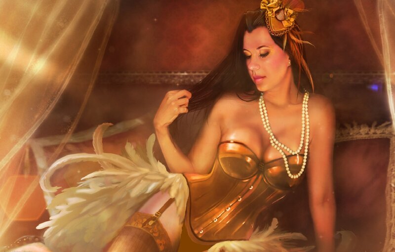 Woman in Golden Corset — Gold, Dramatic