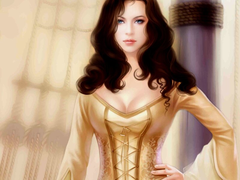 woman in golden corset