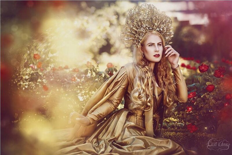 Woman in Golden Dress — Gold, Dramatic, Afternoon