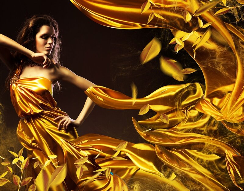 Woman in Golden Dress — Gold, Dramatic, Digital Art