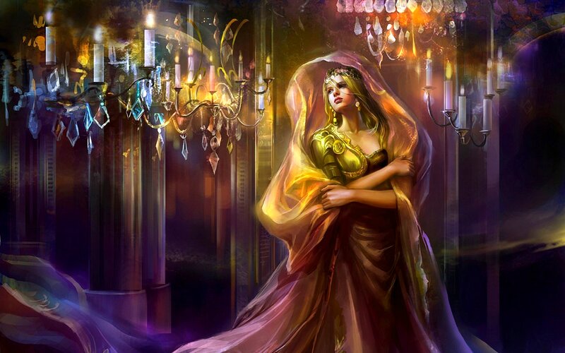 Woman in Golden Dress — Gold, Dramatic, Night