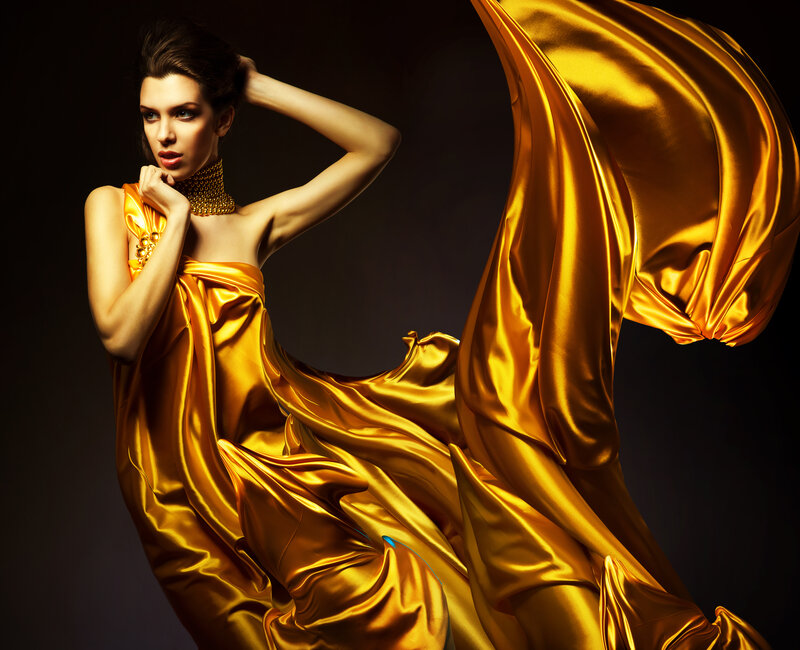 Woman in Golden Dress — Gold, Dramatic, Photograph, Jewelry