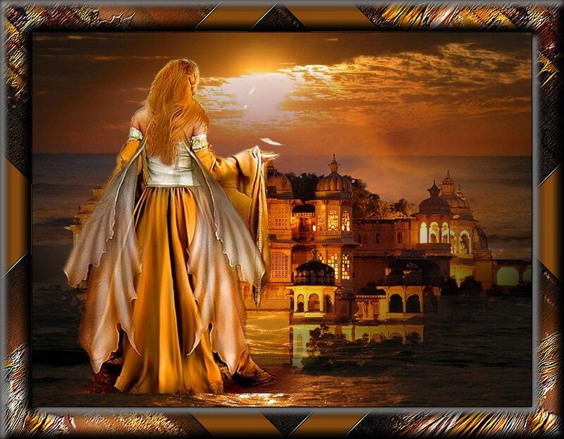 Woman in Golden Dress — Gold, Dramatic, Sunset, Digital Art