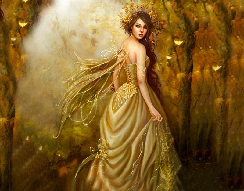 Woman in Golden Dress — Gold, Serene, Autumn