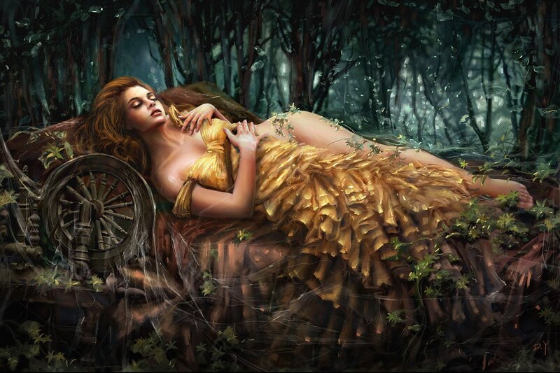 Woman in Golden Dress — Gold, Serene, Night