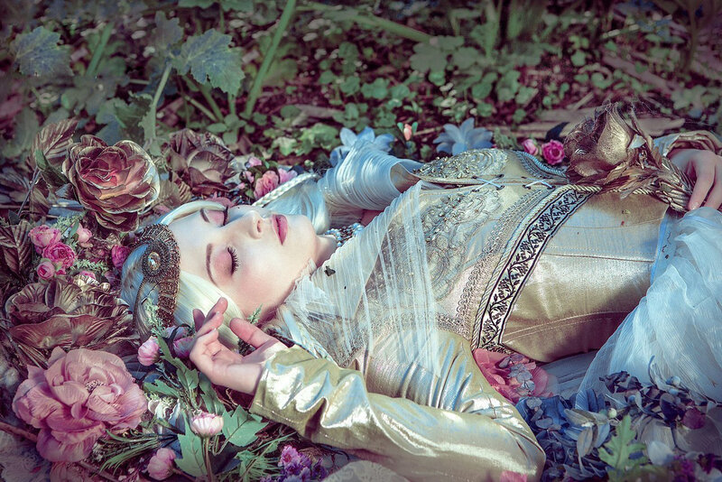 Woman in Golden Dress — Gold, Serene, Spring