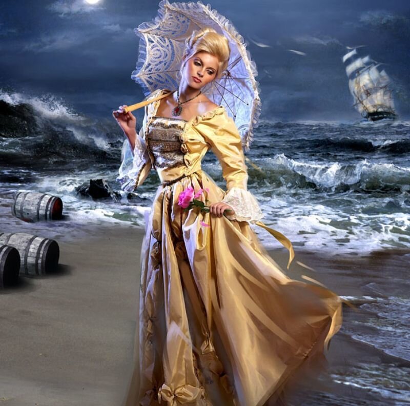 woman in golden dress on beach