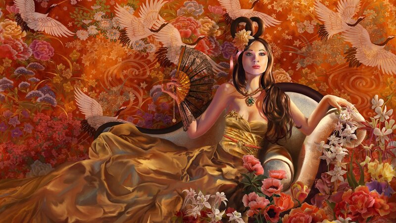 Woman in Golden Dress — Orange, Dramatic