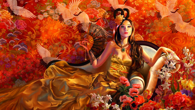 Woman in Golden Dress — Red, Dramatic