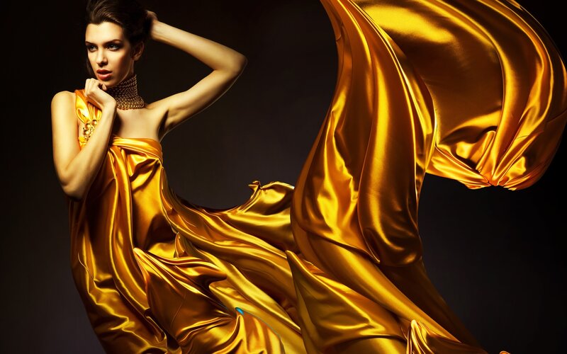 woman in golden dress