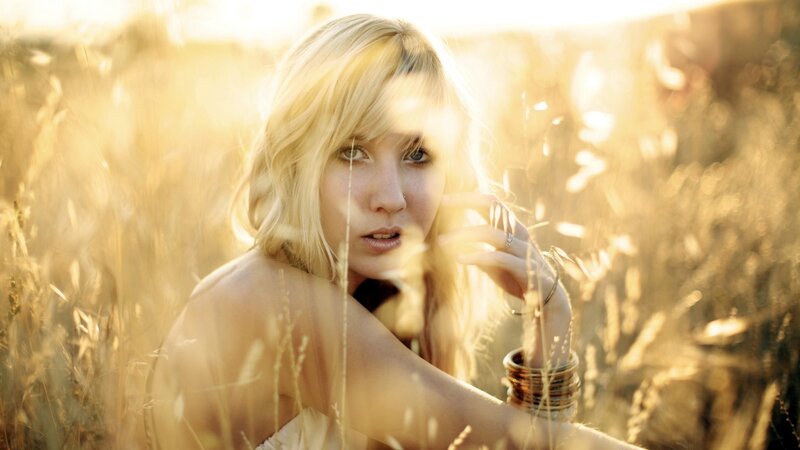 woman in golden field