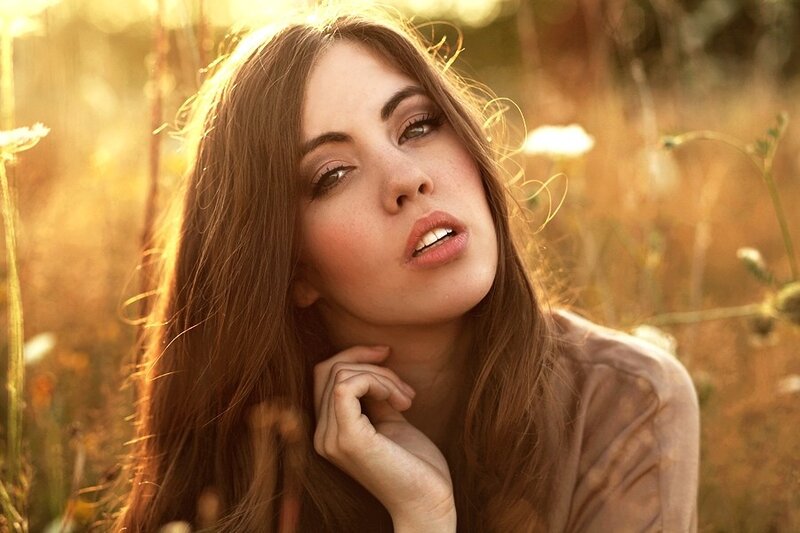 woman in golden field