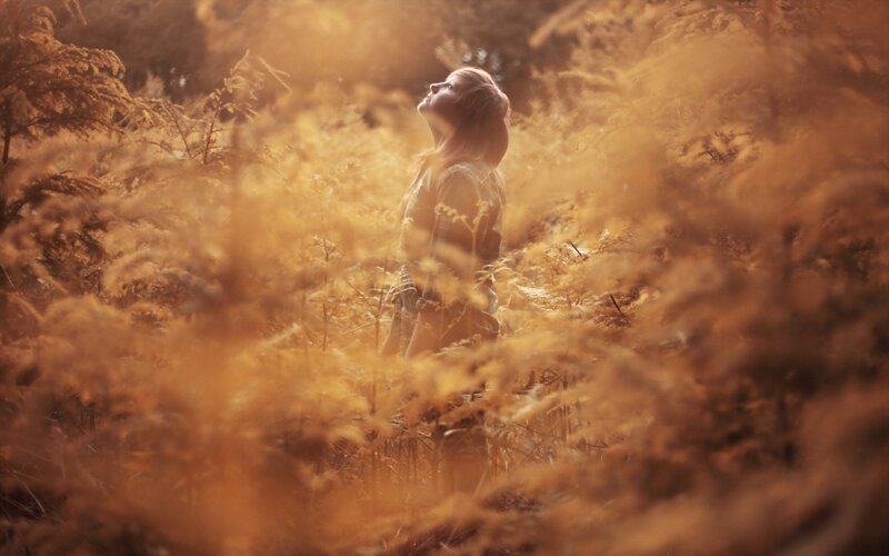 woman in golden field