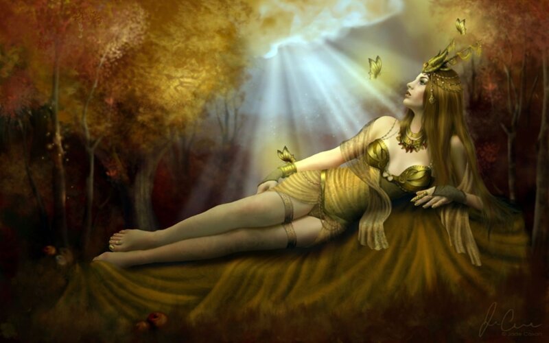 woman in golden forest