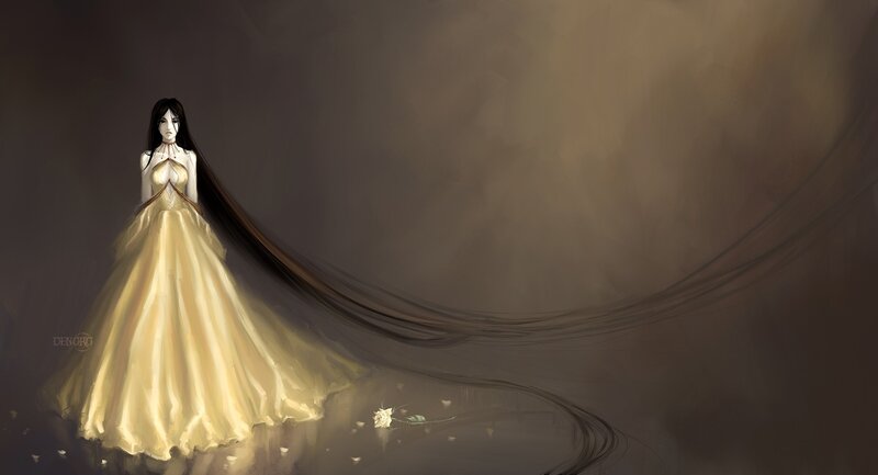woman in golden gown