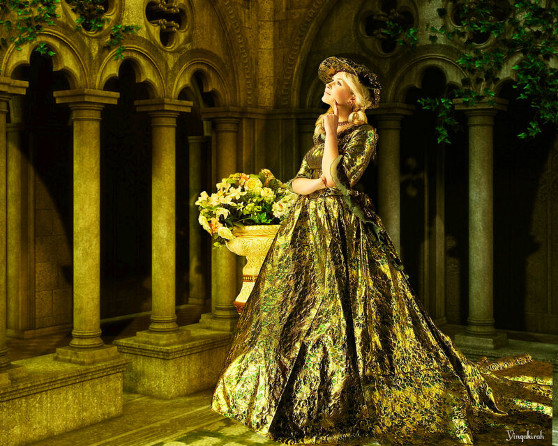 Woman in Golden Gown — Gold, Dramatic, Digital Art