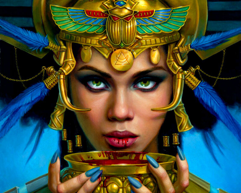 Woman in Golden Headdress — Gold, Dramatic, Digital Art