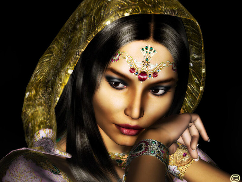 Woman in Golden Headwear