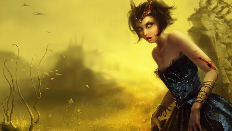 woman in golden mist