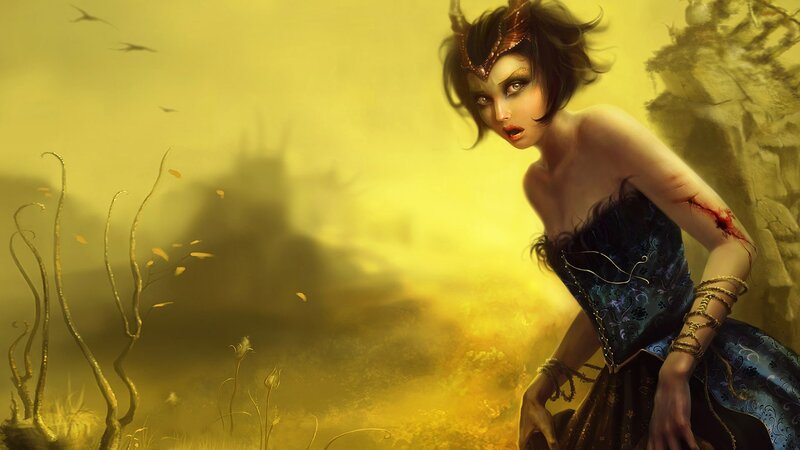 woman in golden mist