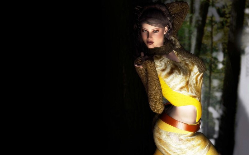 woman in golden outfit