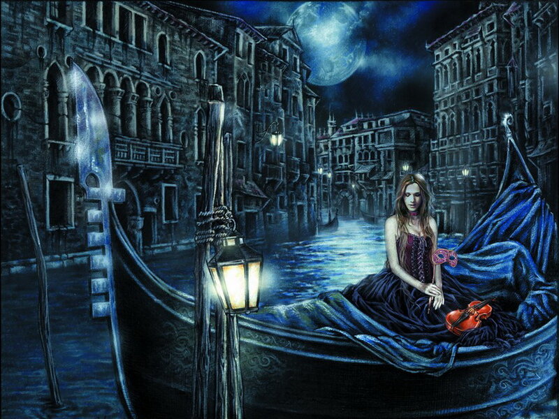Woman in Gondola — Blue, Dramatic