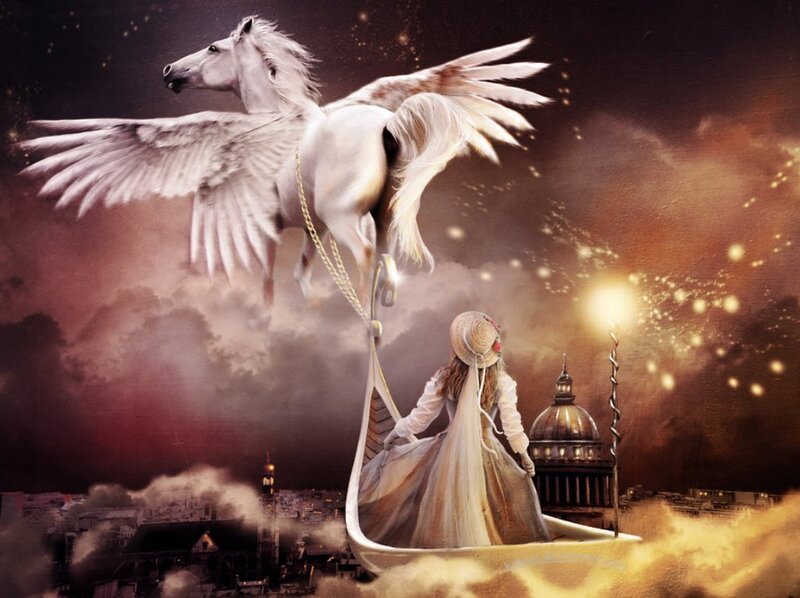 Woman in Gondola with Pegasus