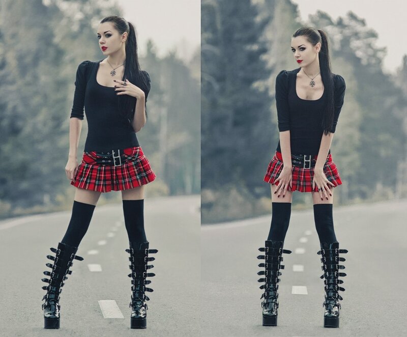 woman in goth style on road
