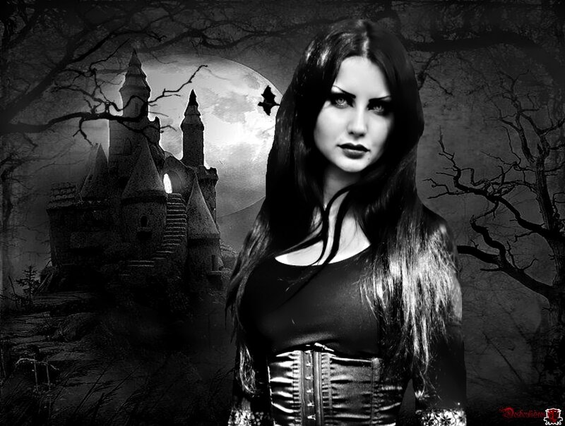 Woman in Gothic Attire — Black, Dark, Night, Digital Art
