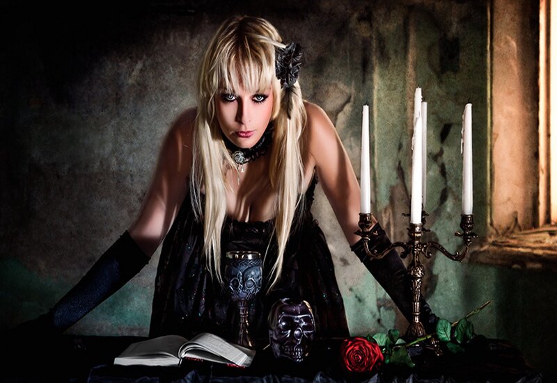 Woman in Gothic Attire — Black, Dramatic, Night