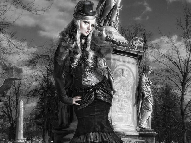 Woman in Gothic Attire — Black, Dramatic