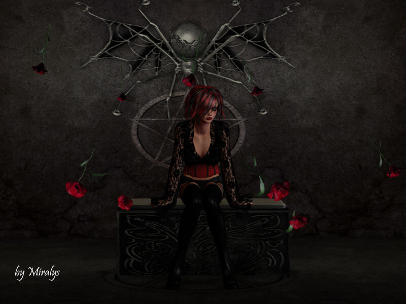 Woman in gothic attire on a throne