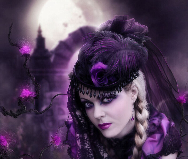 Woman in Gothic Attire — Purple, Dramatic