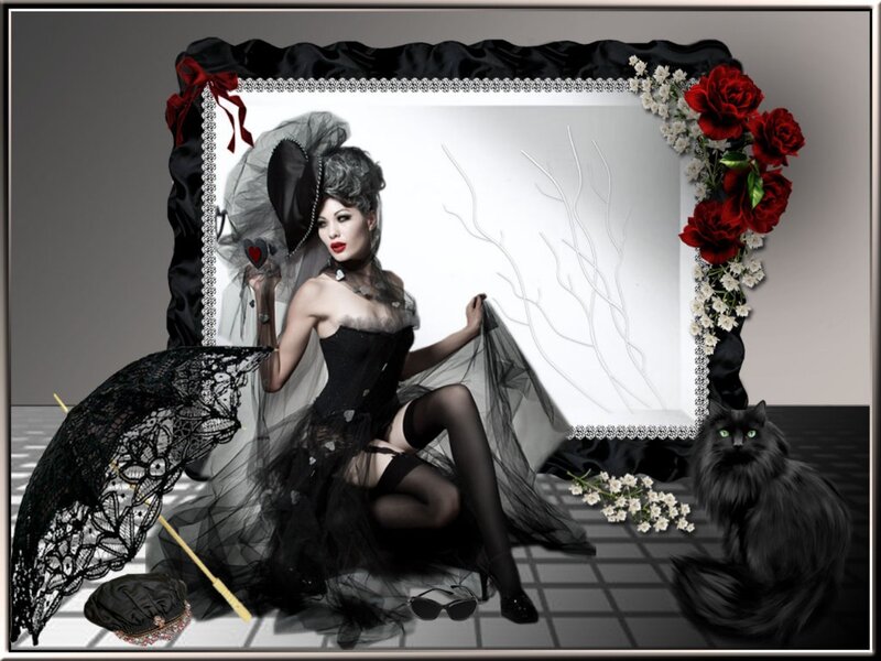 woman in gothic attire with cat