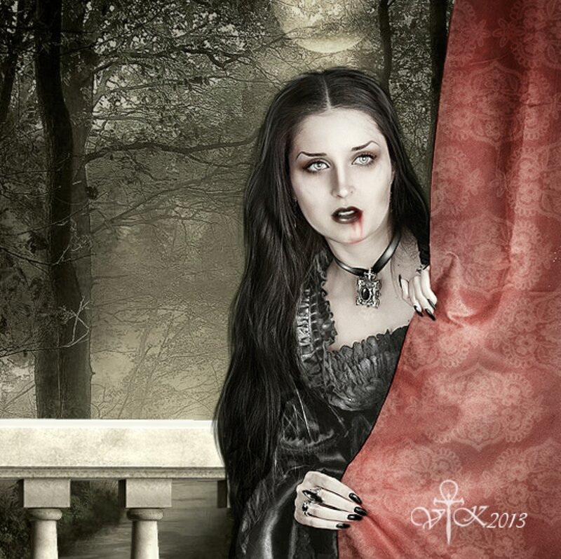 Woman in Gothic Costume — Black, Dramatic, Night, Digital Art