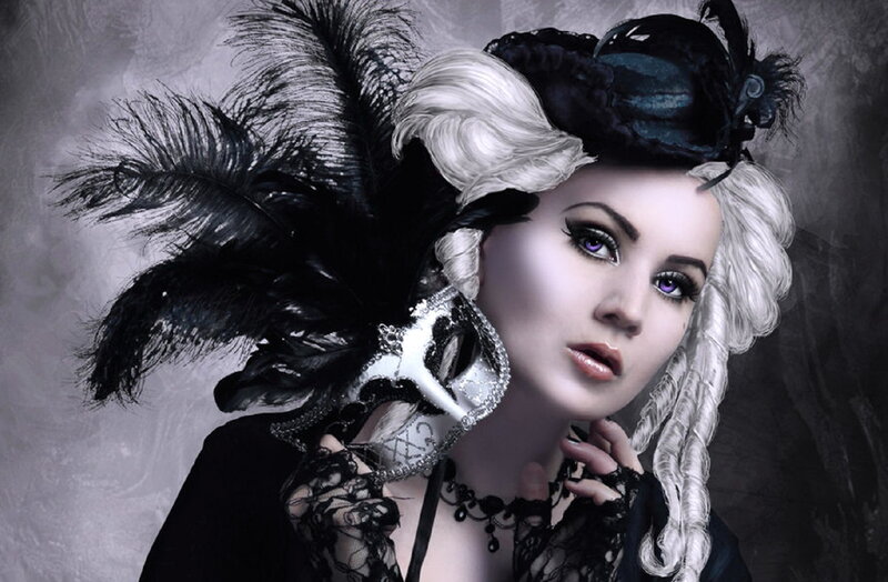 Woman in Gothic Costume — Black, Dramatic, Photograph